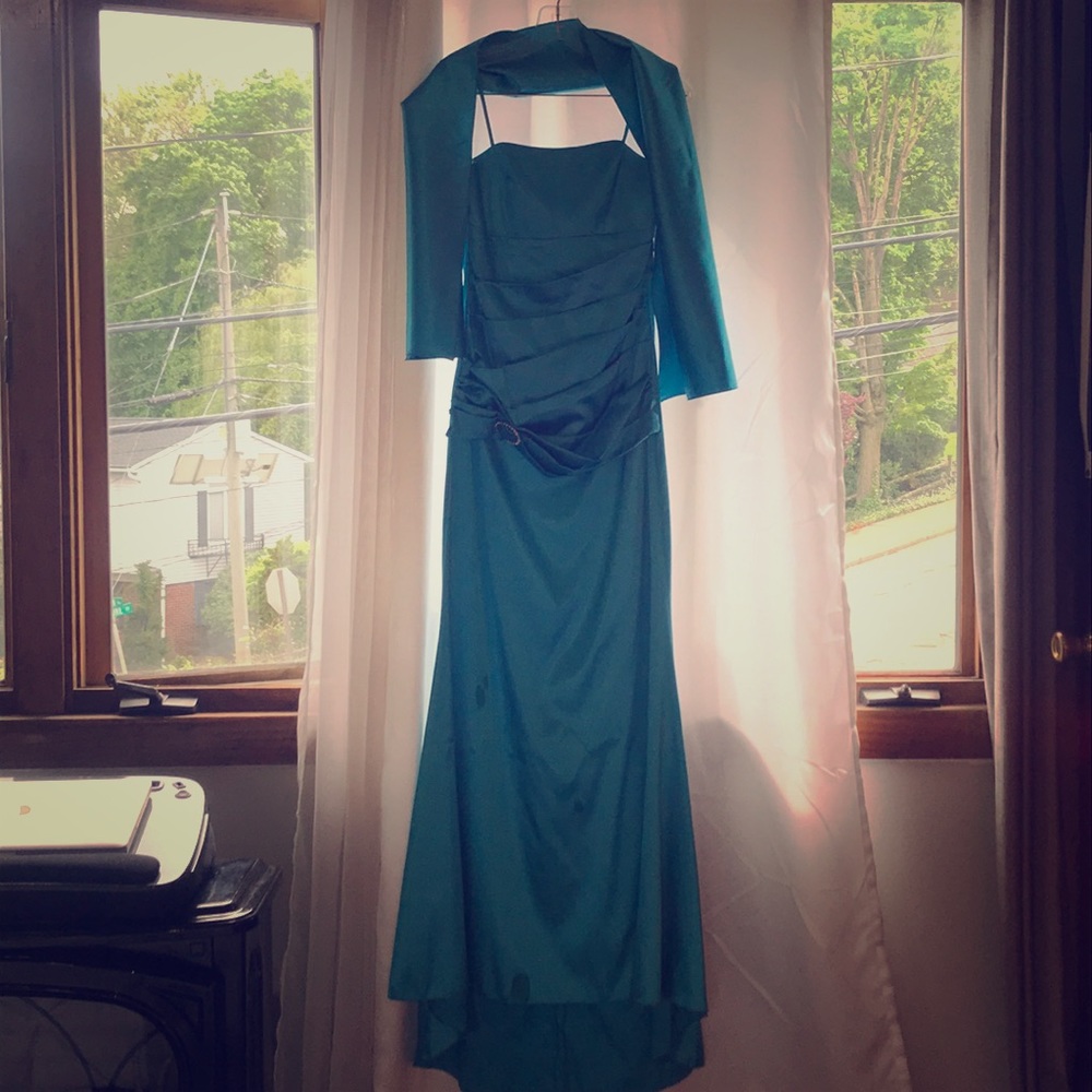 Turquoise Gown with matching Shall - Formal Party